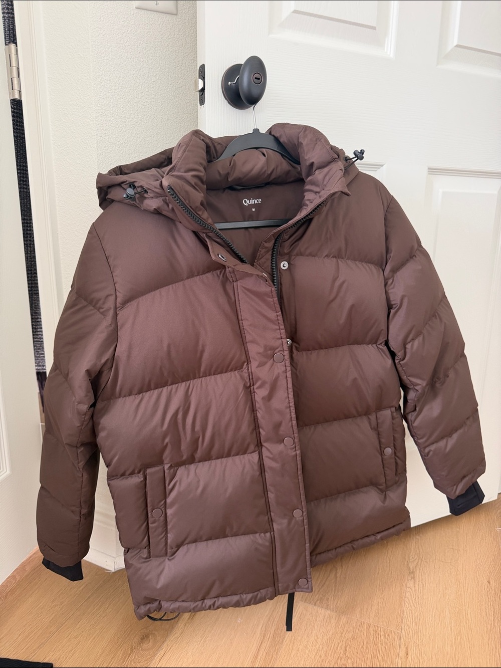 Quince women’s Chocolate Brown Puffer Coat with removable Hood